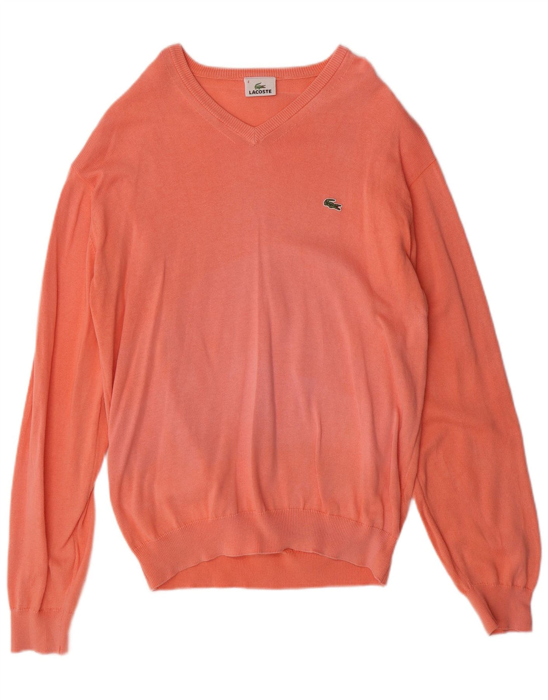 LACOSTE Mens V-Neck Jumper Sweater Size 4 Medium Orange