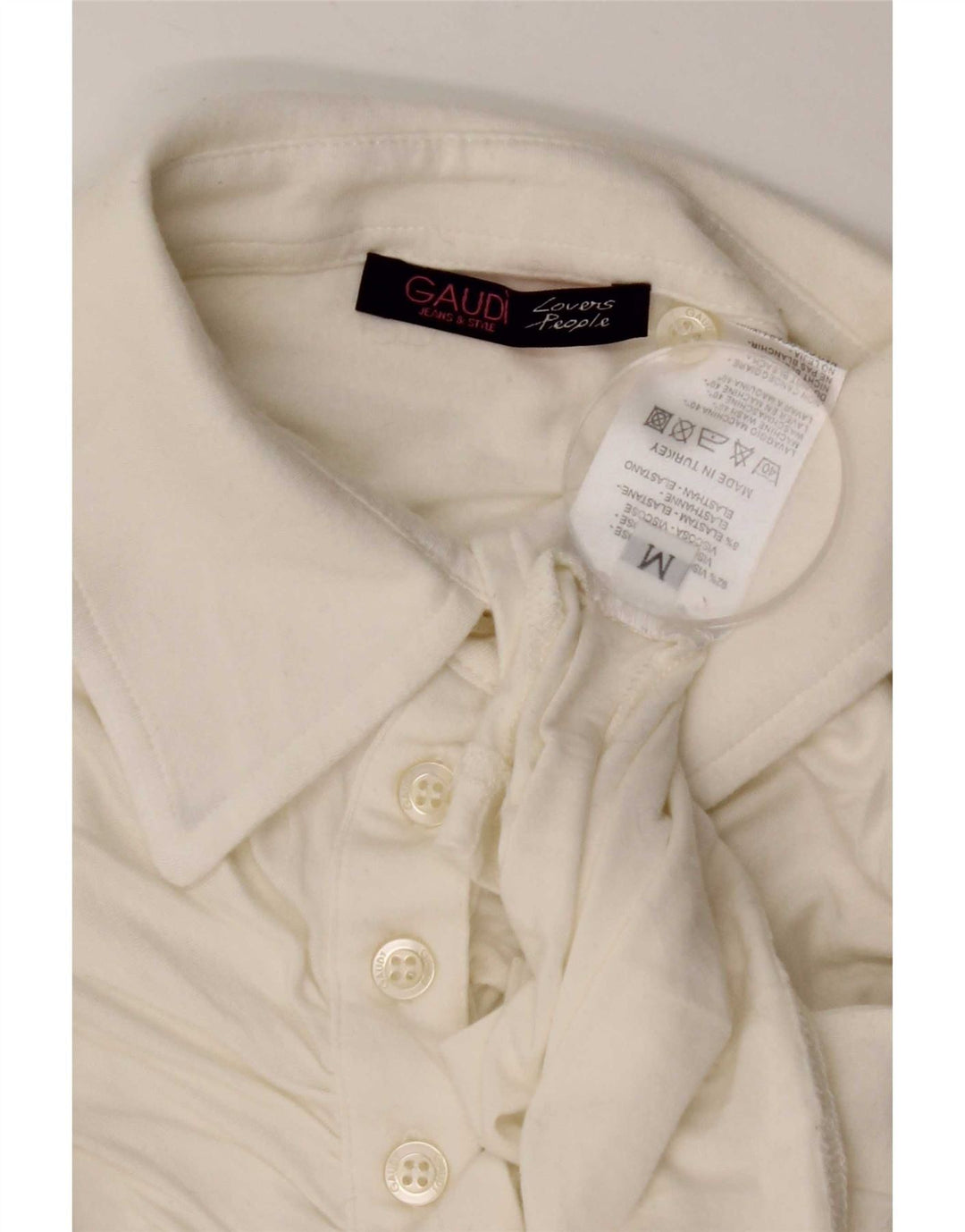 Gaudi Womens Long Sleeve Polo Shirt UK 12 Medium White Viscose