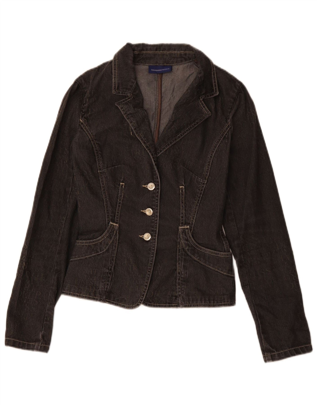 TRUSSARDI JEANS Dame 3-knaps Denim Blazer Jacket IT 40 Lille Sort