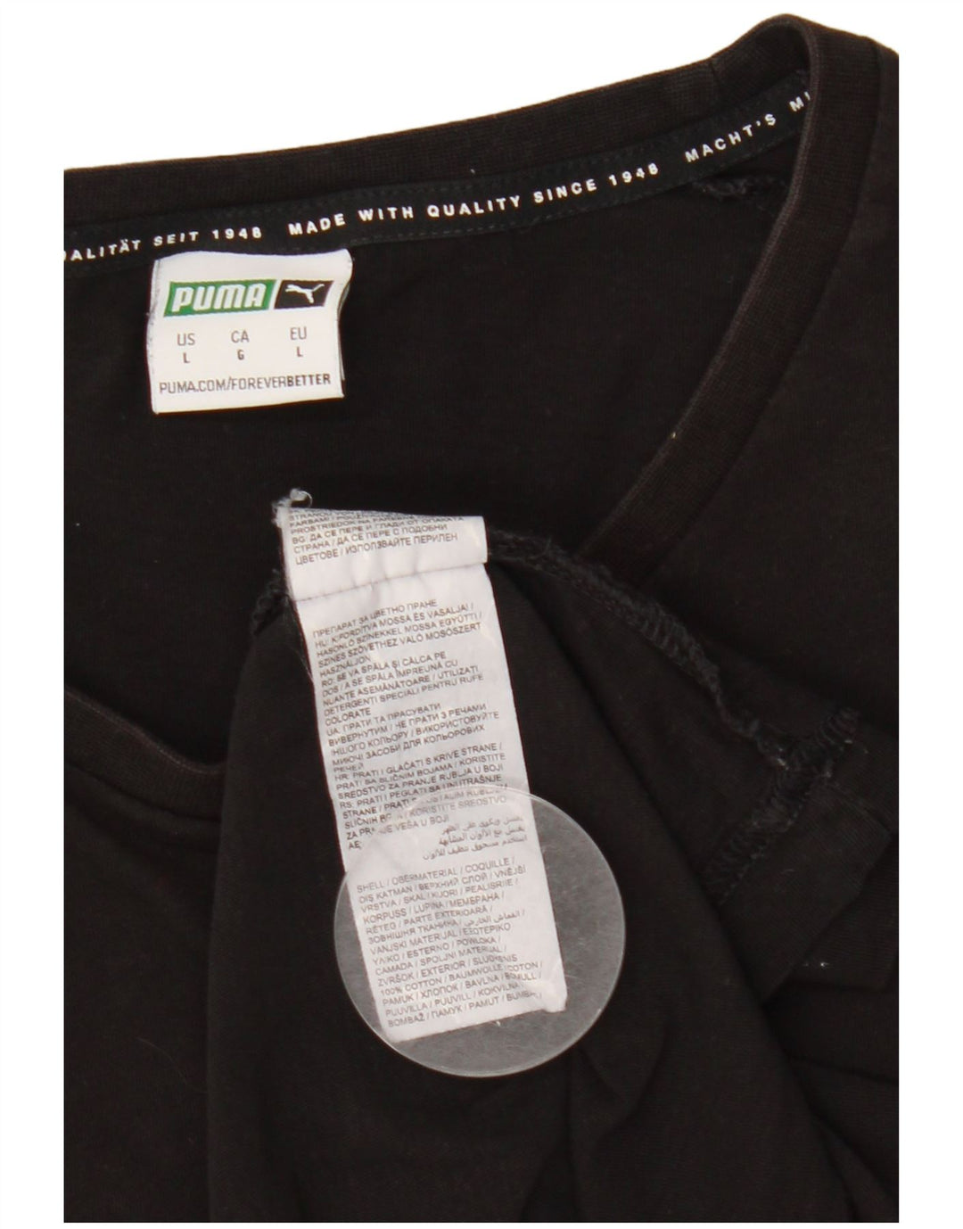 Puma Mens T-Shirt Top Large Black Colourblock Cotton