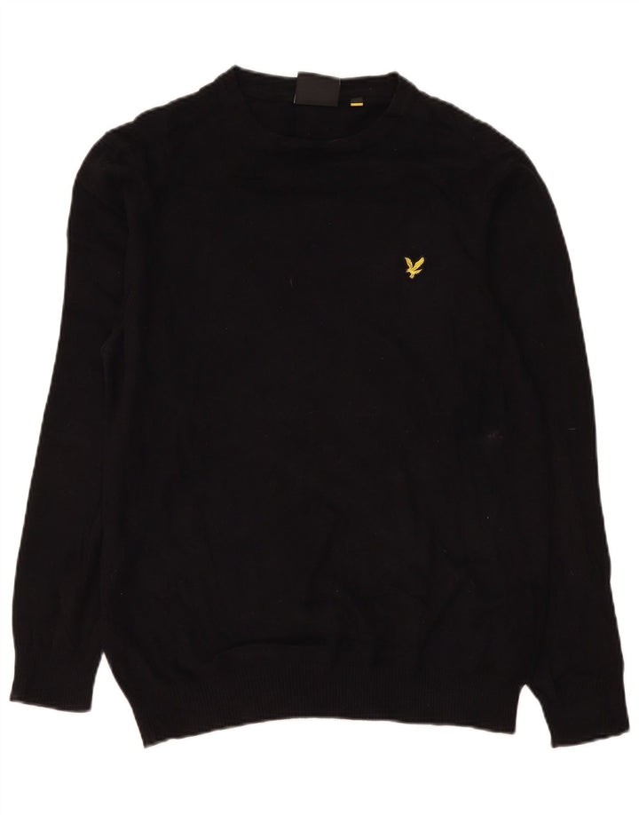 Lyle & Scott Herre sweater med rund hals, medium sort bomuld