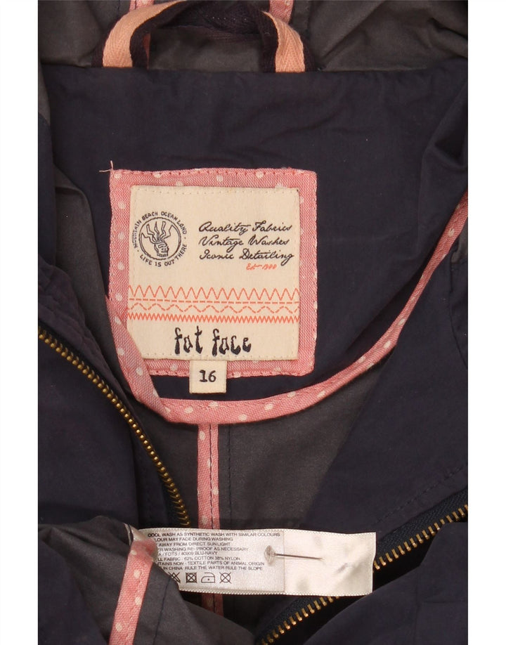 Fat Face Womens Hooded Duffle Jacket UK 16 Large  Navy Blue Cotton