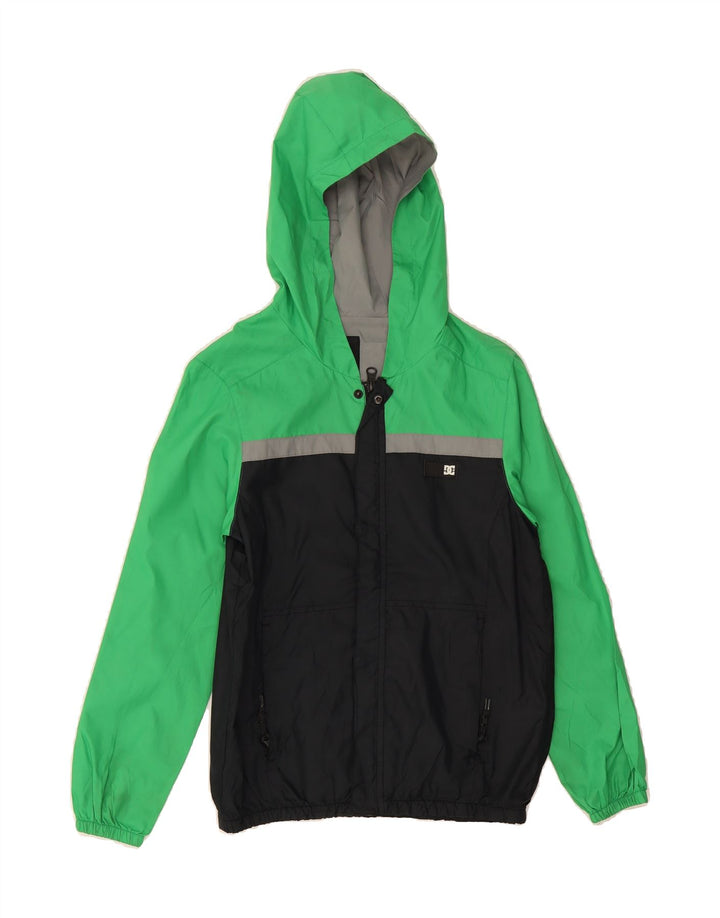 DC Boys Hooded Rain Jacket 8-9 Years Small Green Colourblock Polyester Vintage DC and Second-Hand DC from Messina Hembry 
