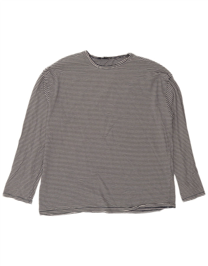 Zara Womens Oversized Top Long Sleeve UK 10 Small Navy Blue Pinstripe