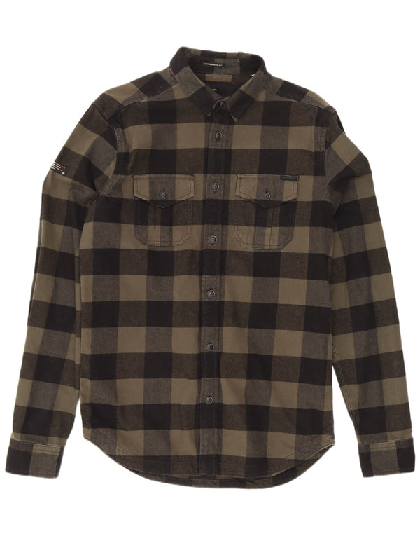 Superdry Mens Lumberjack Flannel Shirt Medium Khaki Gingham Cotton