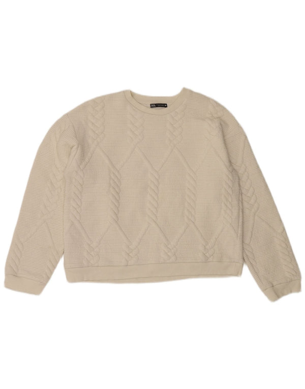 Zara Damen Crop Relaxed Fit Sweatshirt Pullover UK 14 Medium Off White