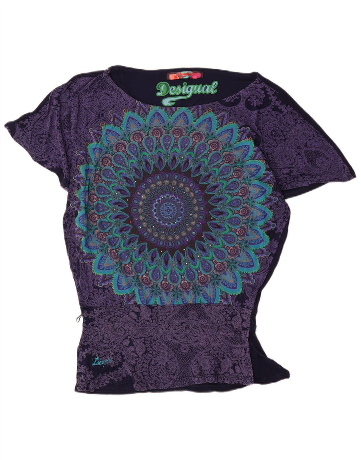 Desigual Dame Batwing Bluse Top UK 10 Small Navy Blue Viscose