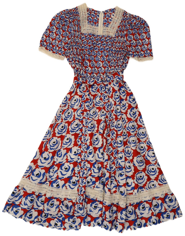 Vintage γυναικείο φόρεμα Maxi A-Line UK 8 Small Red Floral Retro