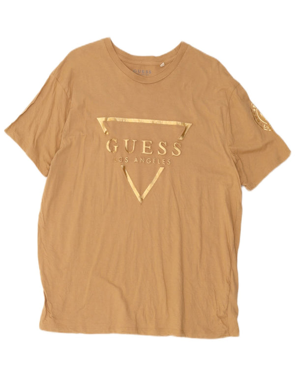 Guess Womens Graphic T-Shirt Top UK 18 XL Beige Cotton