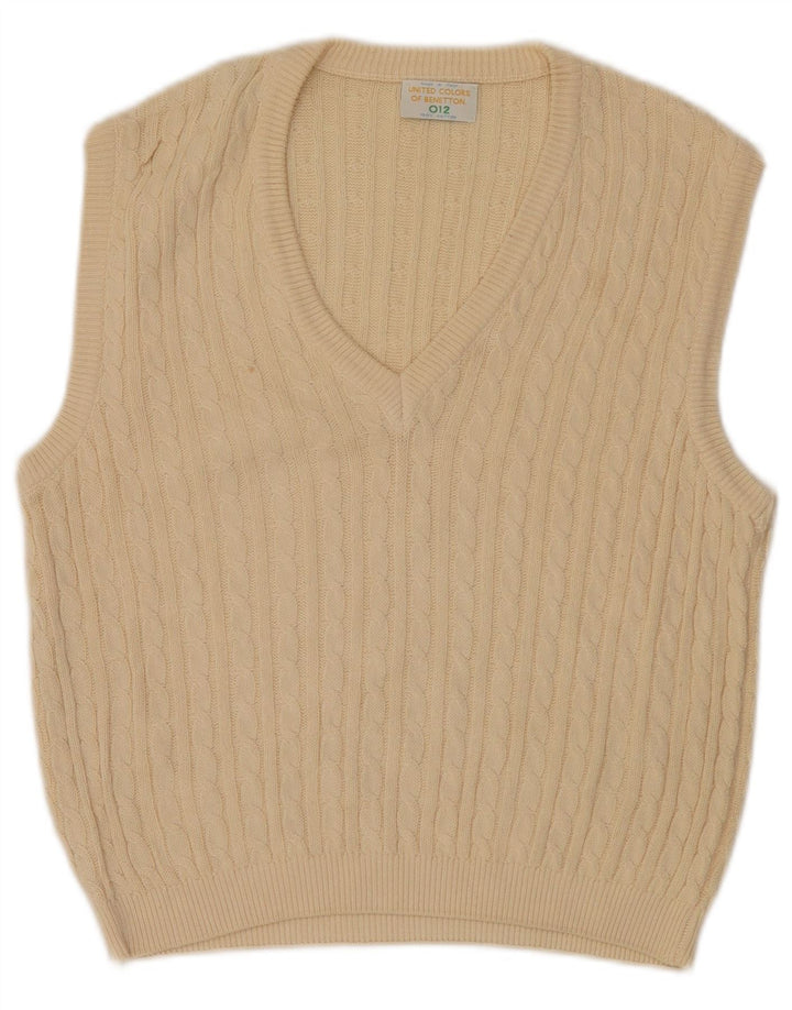 Benetton Womens Vest Tank Top UK 12 Medium Off White Cotton