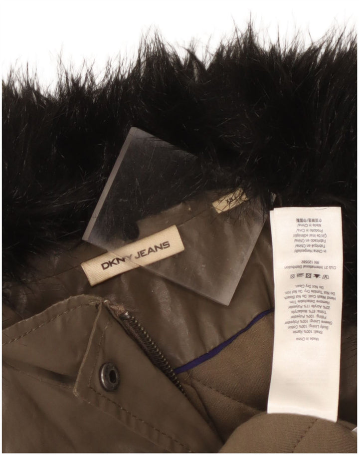 Dkny Womens Overcoat UK 6 XS Khaki Ramie