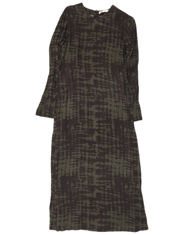 Zara Damen-Maxikleid mit langen Ärmeln, Gr. 8, grün, Batikfärbung