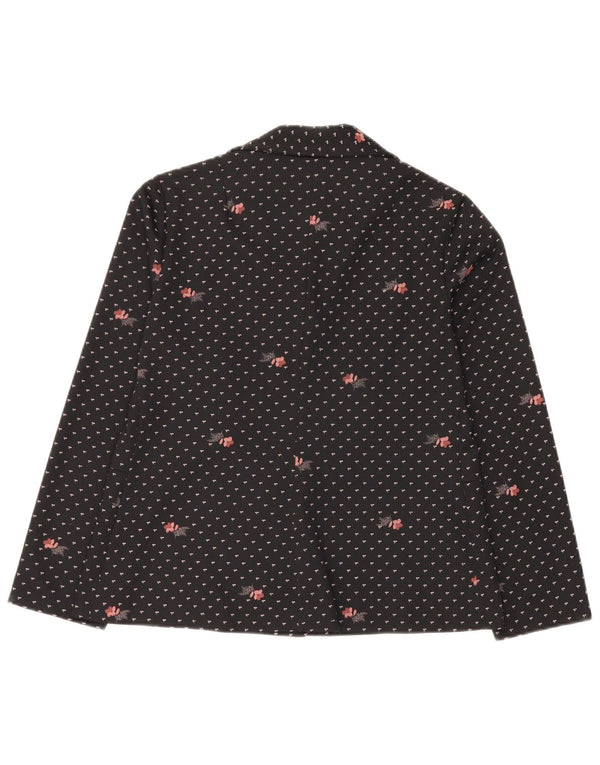 Romy Womens 4 Button Blazer Jacket UK 14 Large Black Floral Polyester