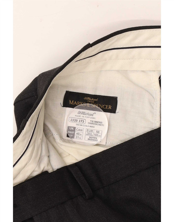 Marks & Spencer Mens Straight Suit Trousers W40 L28 Grey Polyester