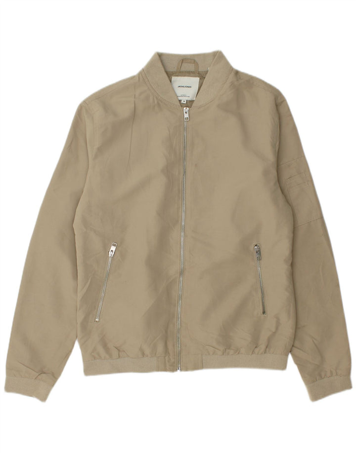 JACK & JONES Mens Bomber Jacket UK 38 Medium Beige Polyester