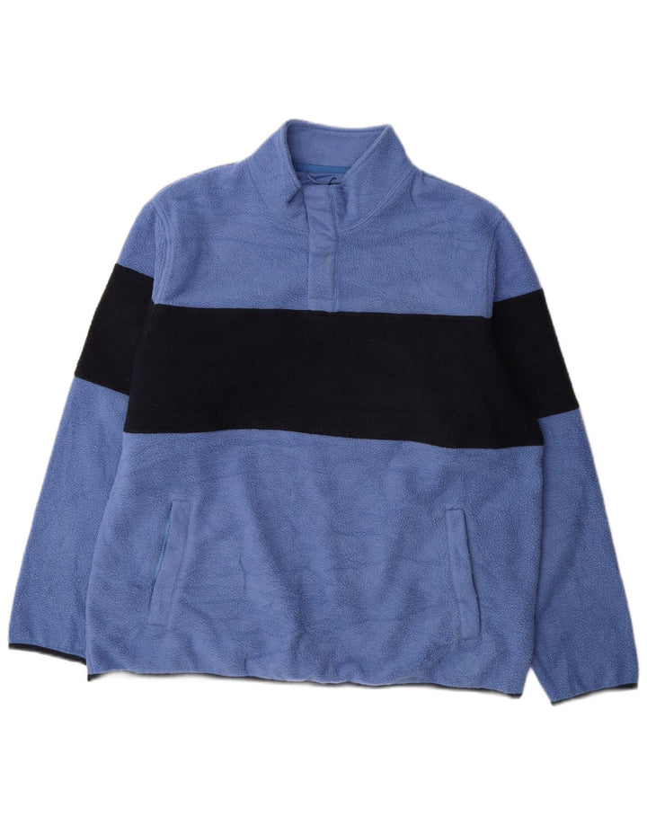 Marks & Spencer Mens Button Neck Fleece Jumper XL Blue Colourblock