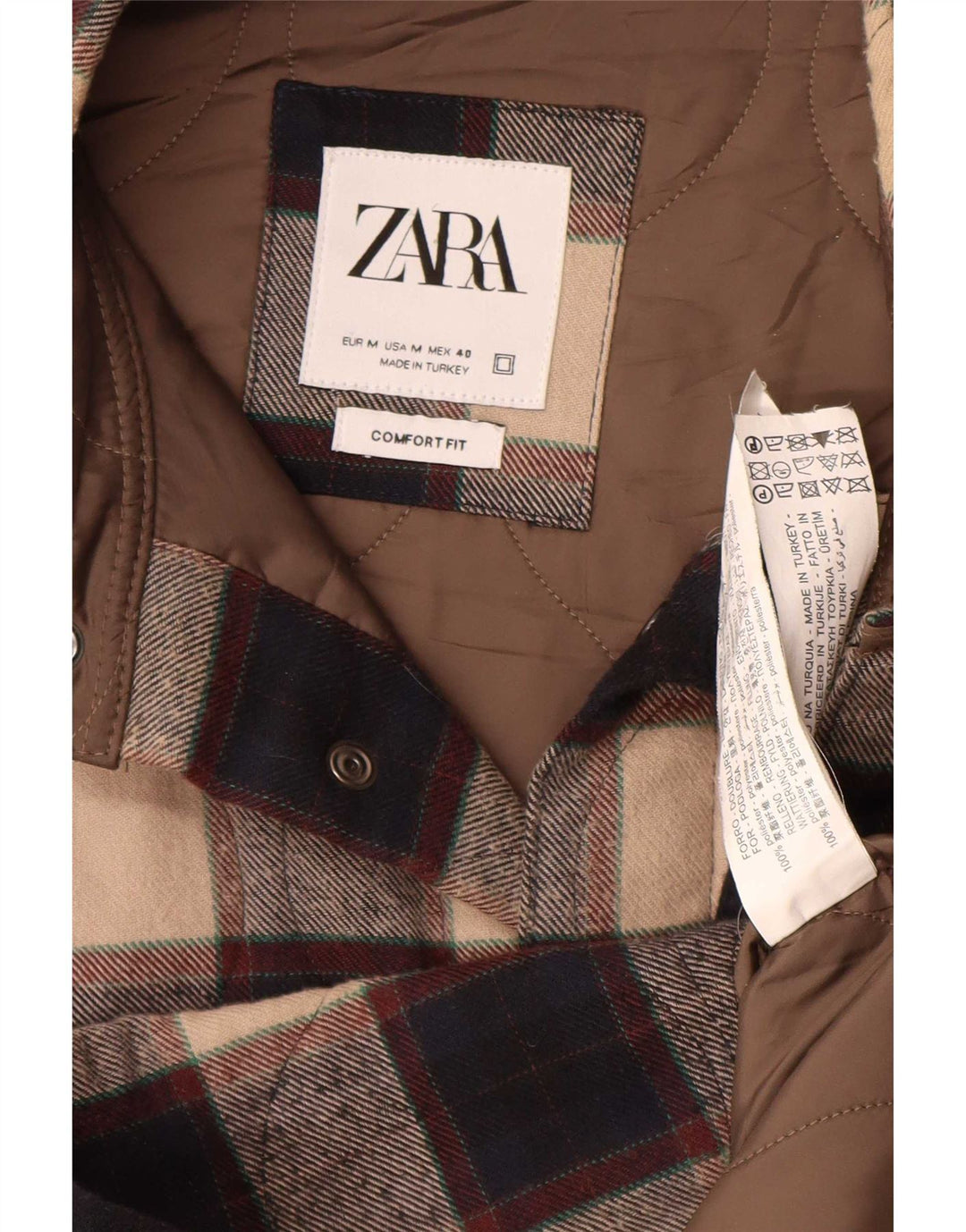 Zara Mens Shacket Jacket UK 38 Medium Beige Check Polyester