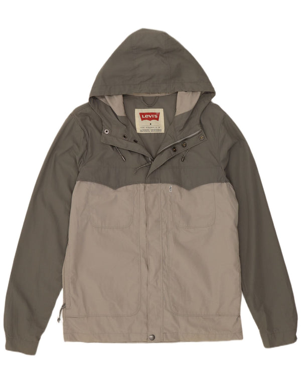 Levi's Mens Hooded Rain Jacket UK 38 Medium Green Colourblock Polyester