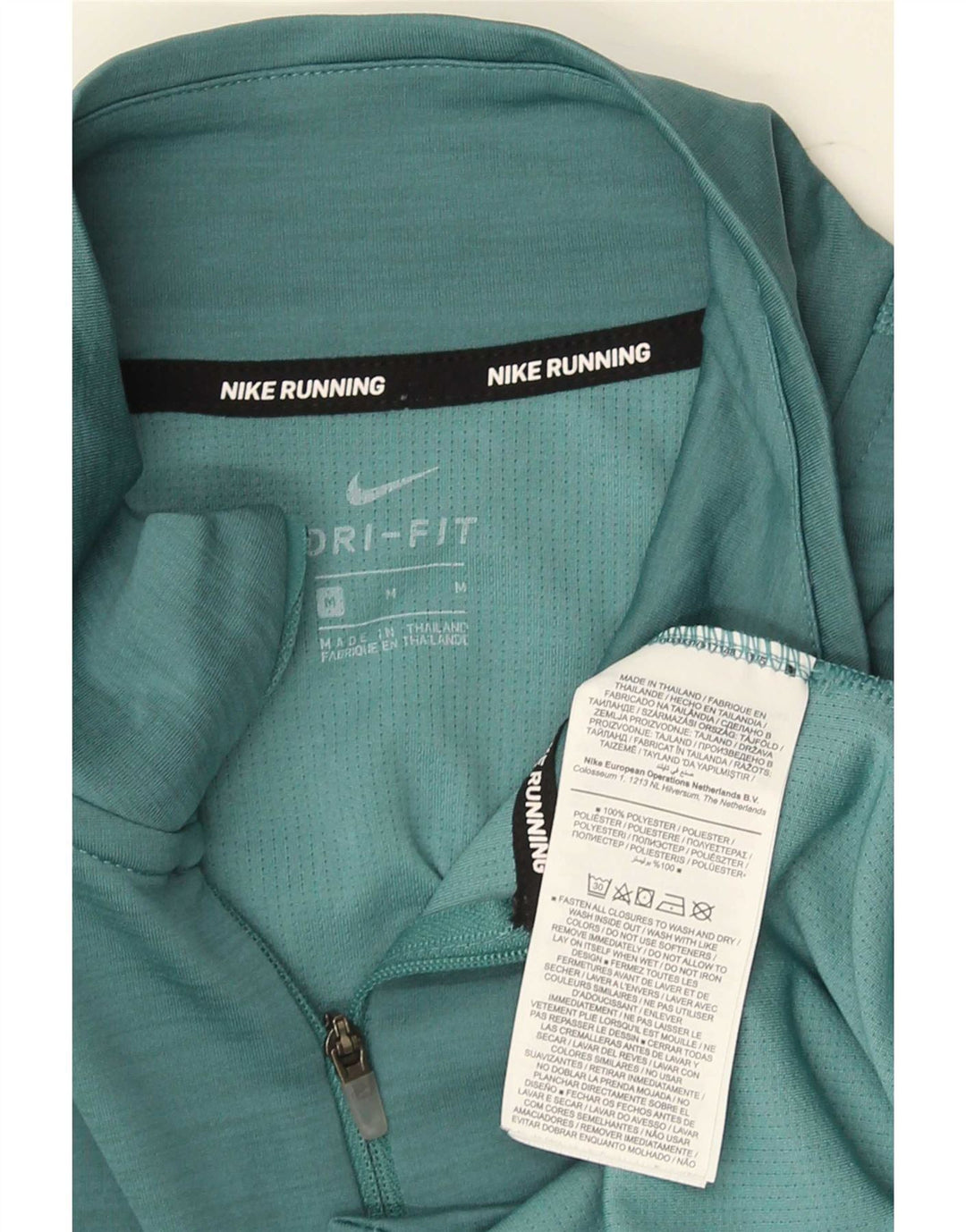 Nike Mens Dri Fit Zip Neck Graphic Top Long Sleeve Medium Green Polyester