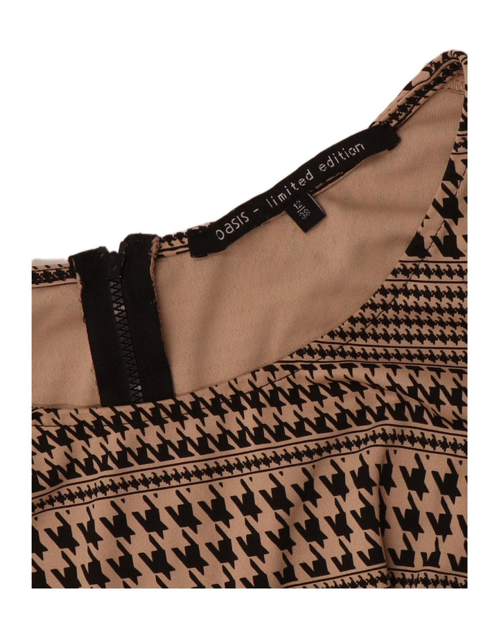 Oasis Damebluse Top UK 12 Medium Beige Houndstooth