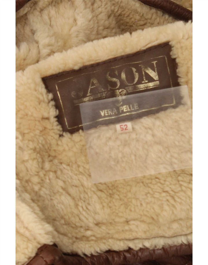 Vintage Herren Shearling Jacke IT 52 XL Braunes Leder