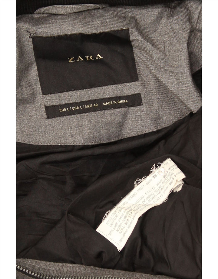 Zara Herre hættepolstret frakke UK 40 Large Grå Polyester