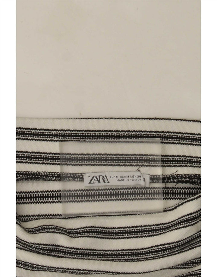 Zara Femmes Crop Off Épaule Top UK 12 Moyen Blanc Rayé