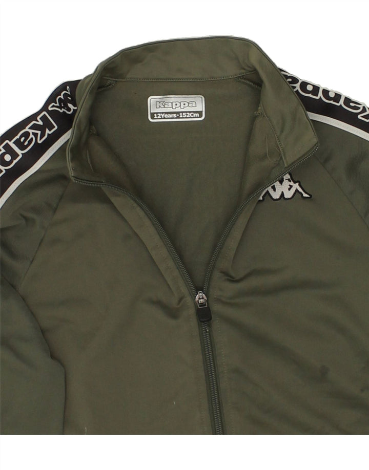 KAPPA Boys Graphic Tracksuit Top Jacket 11-12 Years Khaki Polyester | Vintage Kappa | Thrift | Second-Hand Kappa | Used Clothing | Messina Hembry 
