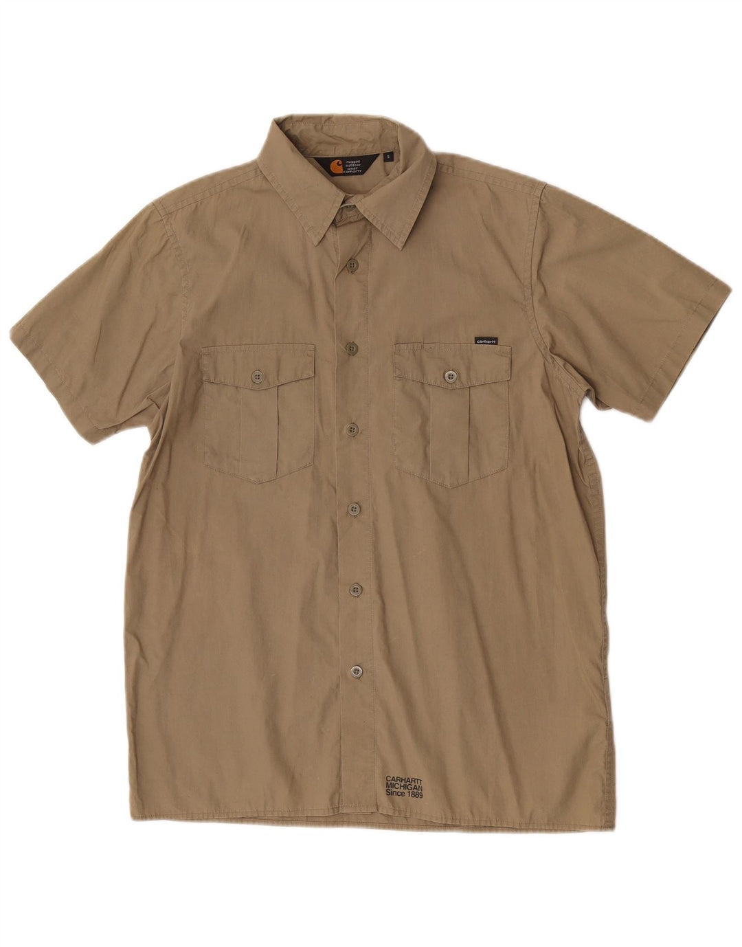 Carhartt Mens Short Sleeve Shirt Small Khaki Cotton