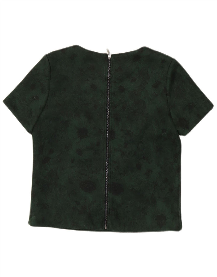 FRNCH Womens Crop Blouse Top UK 16 Small Green Floral Polyester