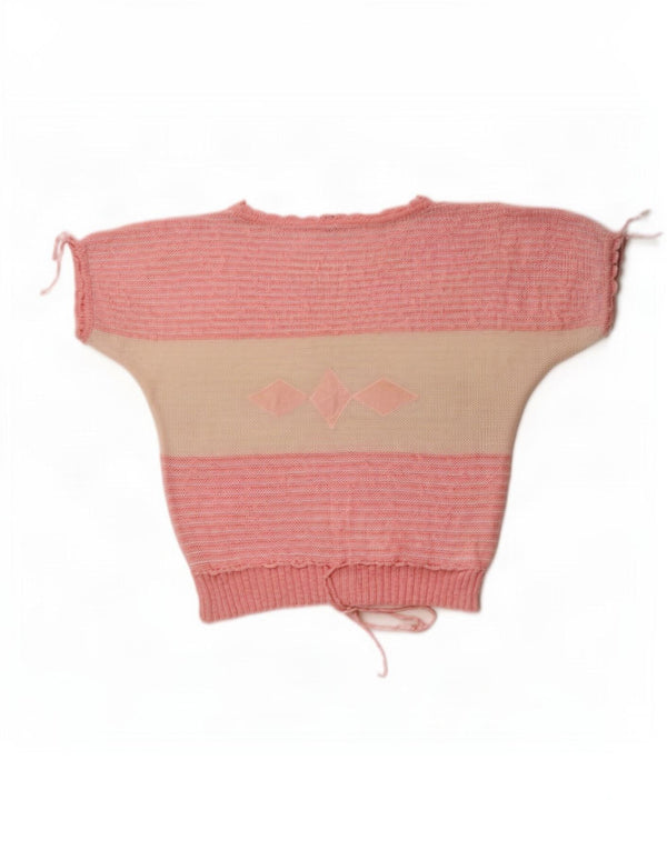 Vintage Womens Boat Neck Jumper Sweater IT 46 Large Pink Colourblock