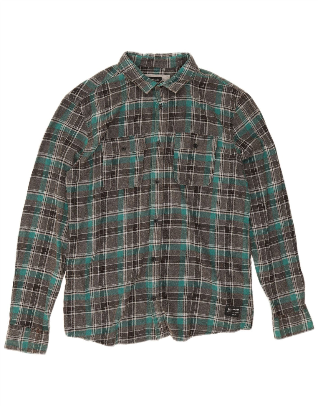Quiksilver Mens Regular Fit Flannel Shirt Large Grey Check Cotton
