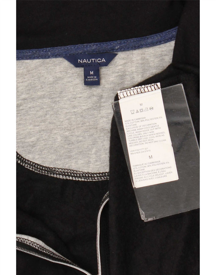 Nautica Mens Zip Neck Sweatshirt Jumper Medium Black Colourblock Cotton