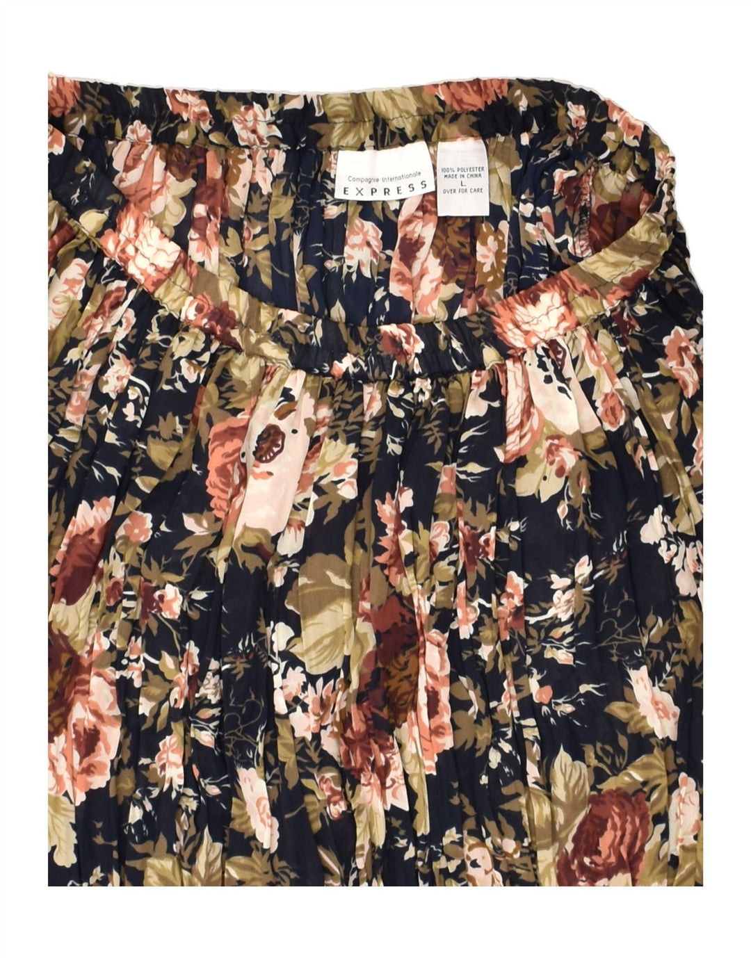 EXPRESS Womens Pleated A-Line Skirt UK 16 Large W32 Brown Floral Polyester | Vintage Express | Thrift | Second-Hand Express | Used Clothing | Messina Hembry 