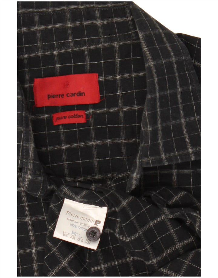 Pierre Cardin Mens Short Sleeve Shirt Medium Black Check Cotton