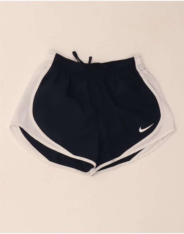 Nike Damen Dri Fit Sport Shorts UK 10 Small Marineblau Farbblock
