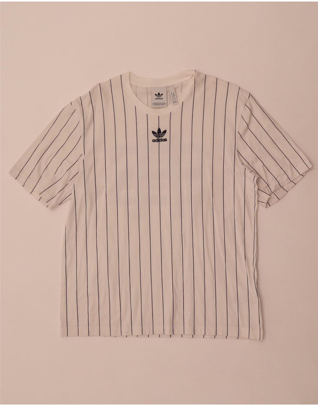 Adidas Mens Graphic T-Shirt Top Medium White Striped Cotton