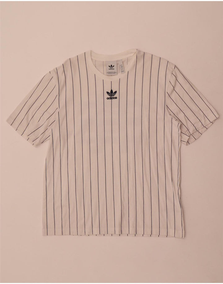Adidas Mens Graphic T-Shirt Top Medium White Striped Cotton