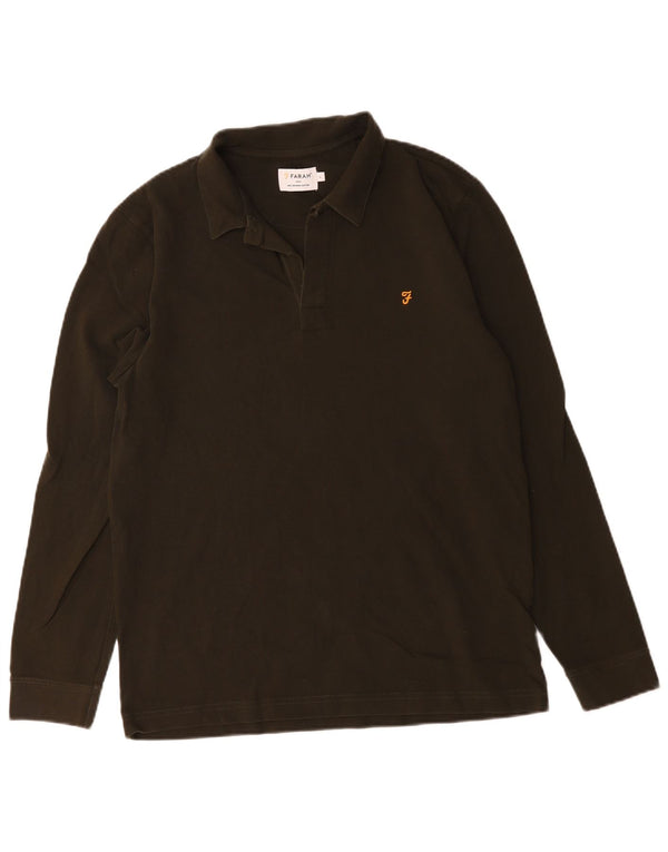 Polo da uomo a maniche lunghe Farah grande in cotone kaki