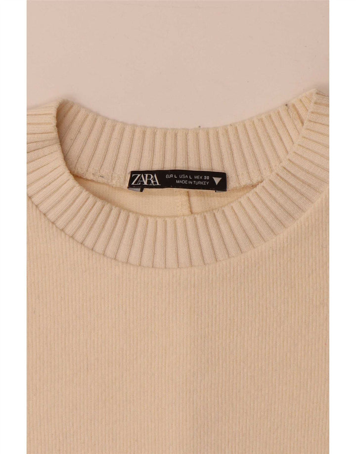 Zara Dame Oversized Crew Neck Jumper Sweater UK 16 Large Off White