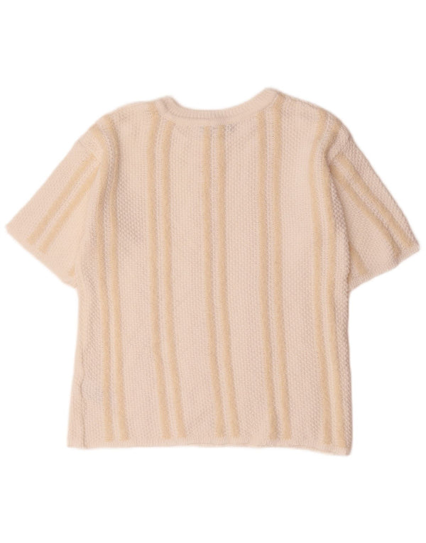 Maglione maglione con scollo a barca da donna Marks & Spencer UK 12 a righe beige medio