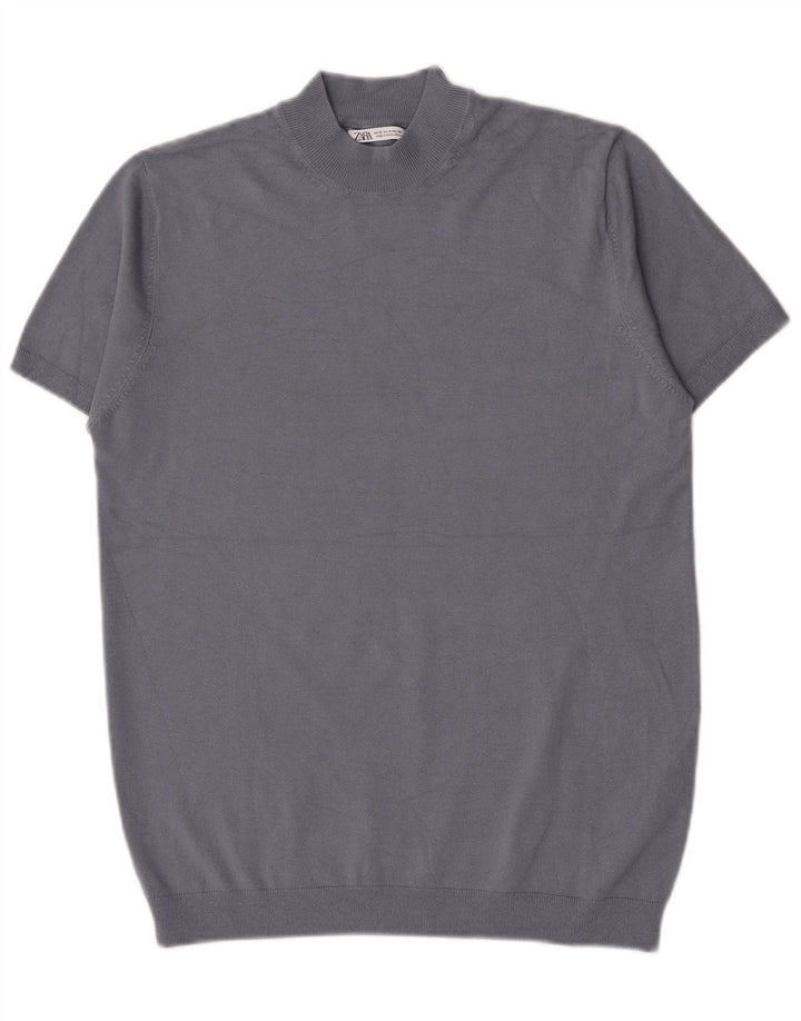 Zara Mens T-Shirt Top Medium Blue Viscose