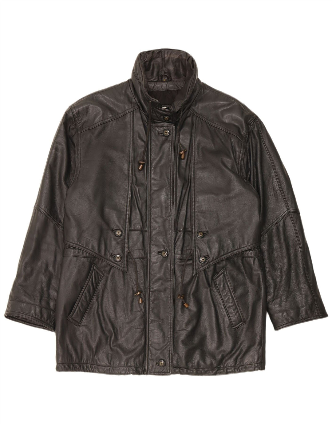 Abrigo de cuero extragrande para mujer Yorn EU 40 Medium Black