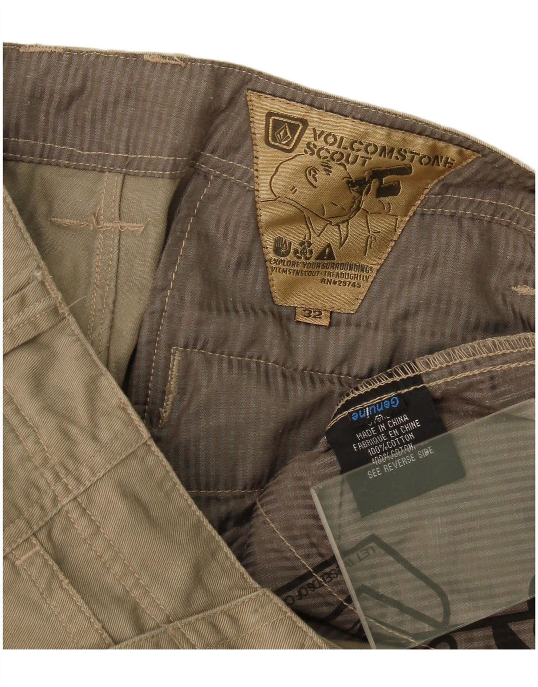 Volcom Mens Straight Cargo Trousers W32 L27 Khaki Cotton