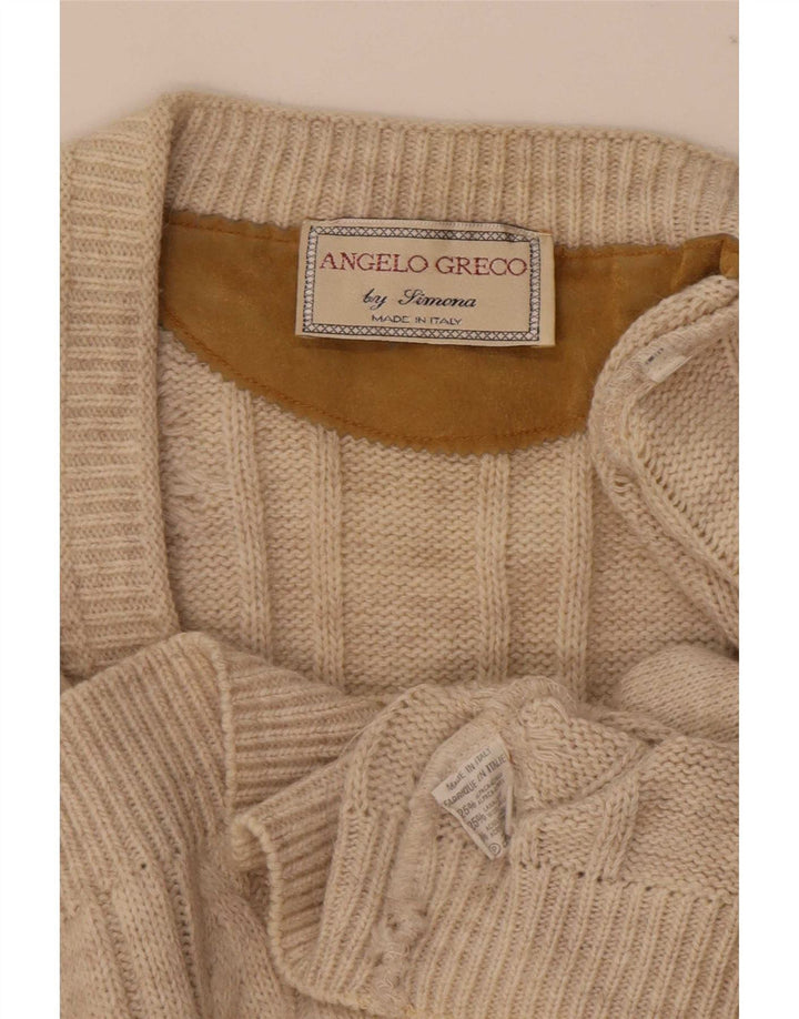 Pulover cardigan pentru bărbați Angelo Greco IT 48 Medium Beige Lână de alpaca