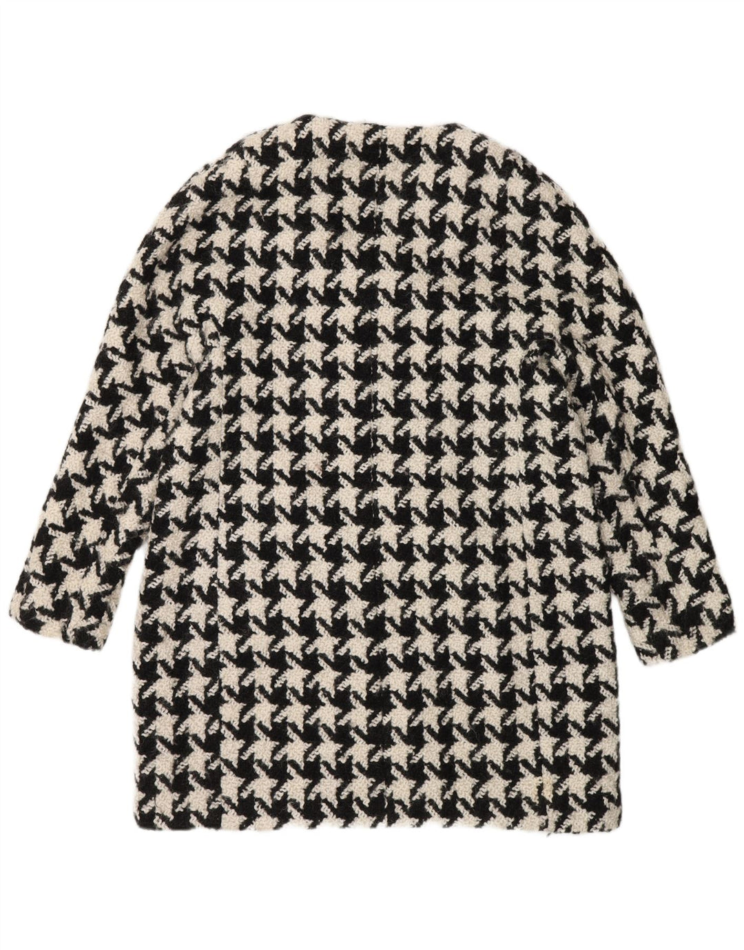 Zara Dame Overfrakke UK 16 Large Black Houndstooth Uld