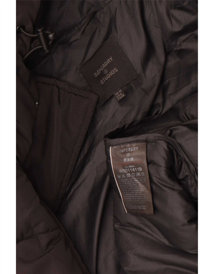 Женское длинное стеганое пальто с капюшоном Superdry UK 10, маленький черный полиэстер