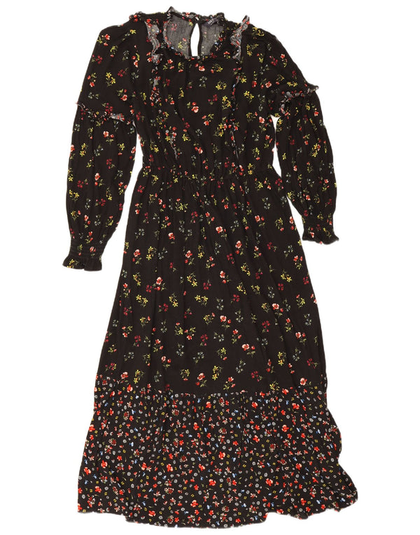 Marks & Spencer Damen Maxikleid UK 10 Small Schwarz geblümte Viskose