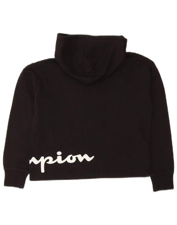Champion Boys Crop Graphic Hoodie Jumper 9-10 år Medium Sort Bomuld