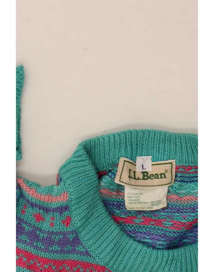 L.L.Bean Herre sweater med rund hals, stor flerfarvet Fair Isle Wool
